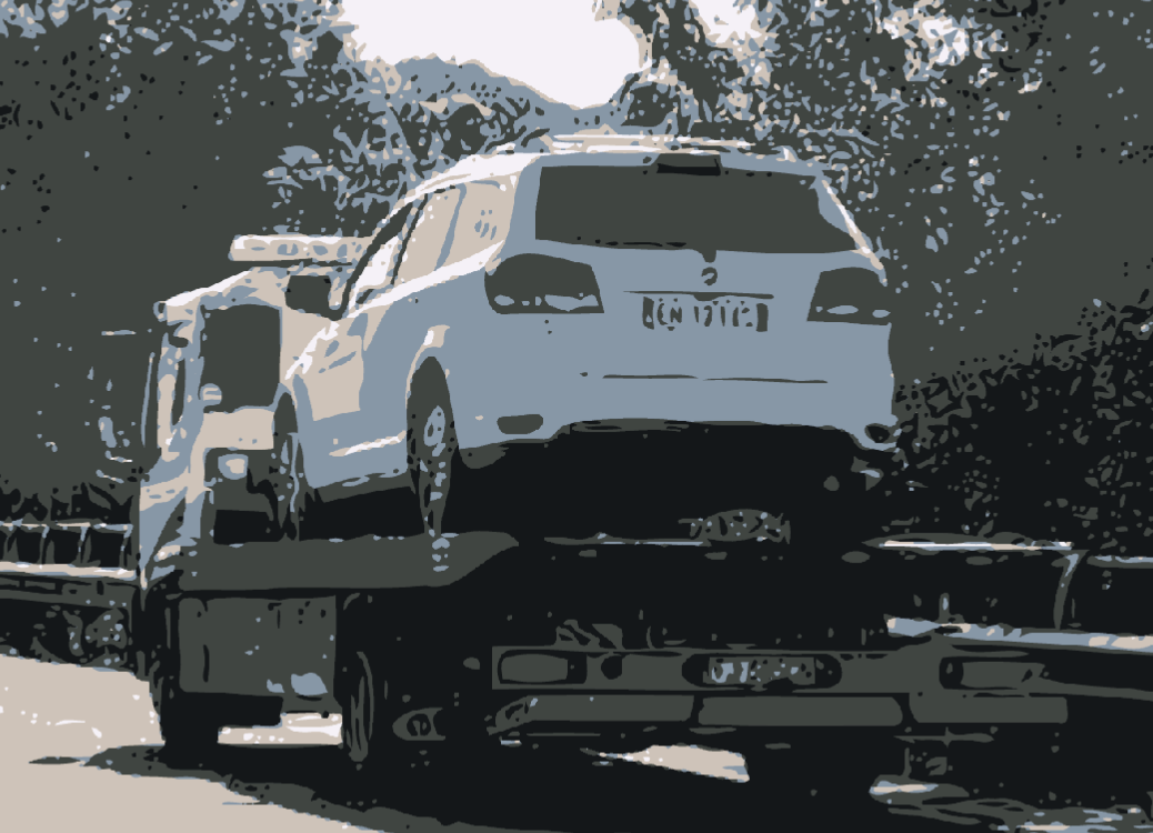 vector image of flatbed towtruck carrier towing a white suv